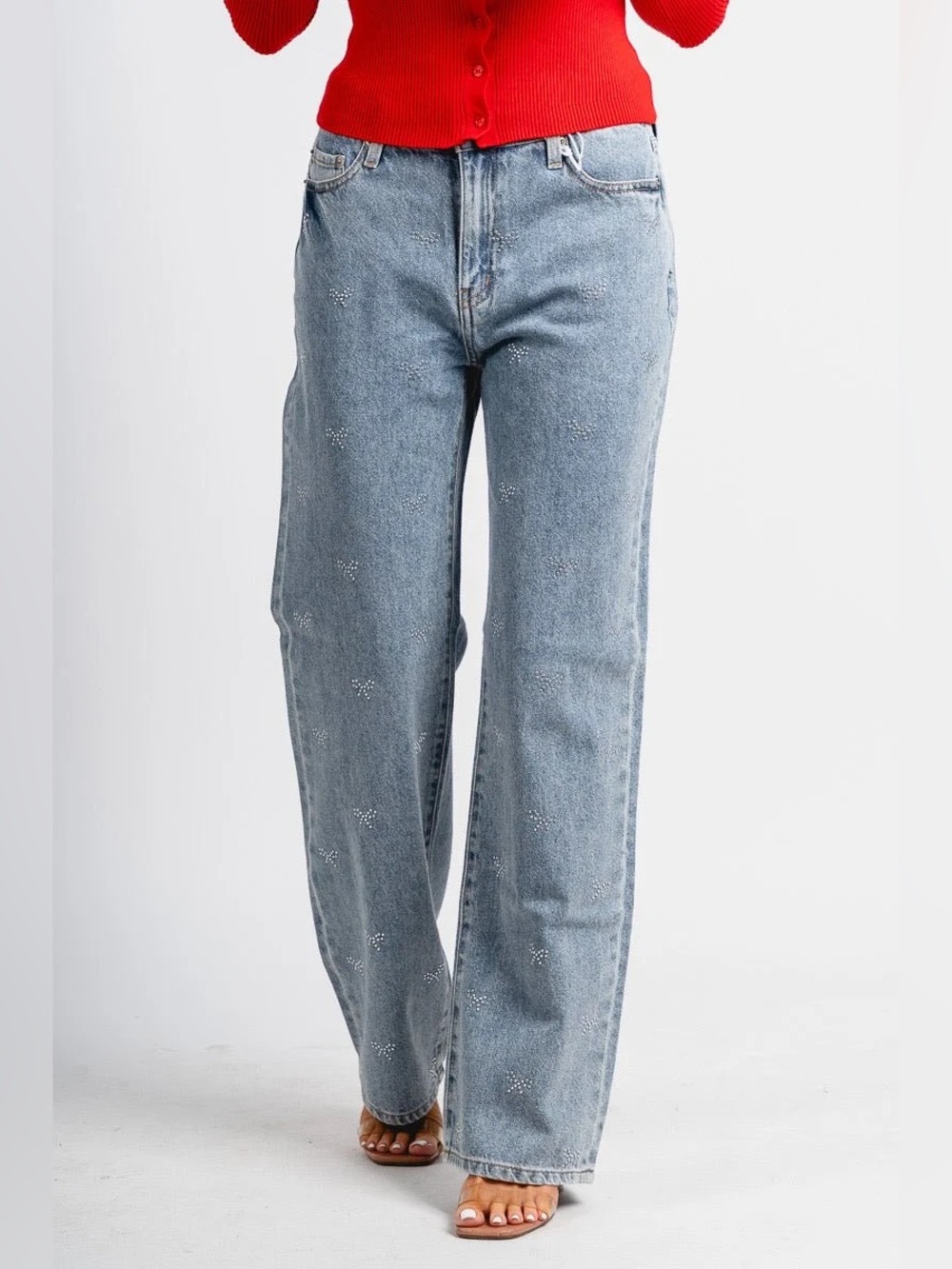 🆕 DAZE 1999 Studded Bows Straight-Leg Jeans-Lovers Knot NWT SZ 25